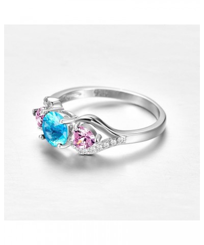 Silver Plated Round Cut Created Ruby Spinel Blue Sapphire CZ Cubic Zirconia Filled Halo Wedding Engagement Band Elegant Women...