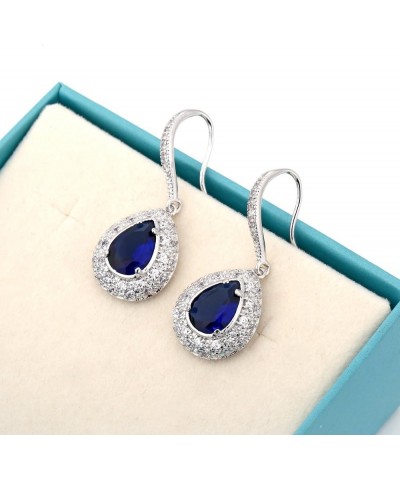 CZ Teardrop Earrings for Women - Sterling Silver Bridal Pear Shape Cubic Zirconia Crystal Rhinestone Fishhook Dangle Drop Ear...