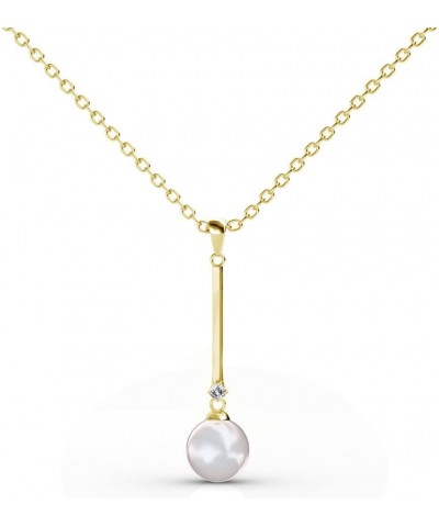 Tatum Dignified Pearl Pendant Necklace, Women's 18k White Gold Plated Necklace with Solitaire Pearl & Round Cut Crystal, Silv...