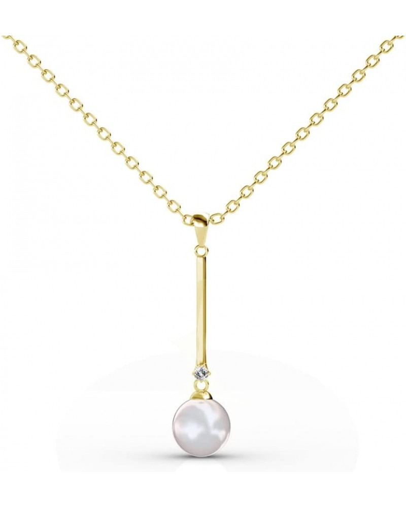 Tatum Dignified Pearl Pendant Necklace, Women's 18k White Gold Plated Necklace with Solitaire Pearl & Round Cut Crystal, Silv...