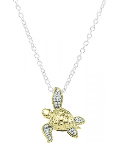 0.12 Carat (ctw) Round White Diamond Sea Turtle Pendant with 18 inch Chain for Women (Color I-J, Clarity I1-I3) in Gold 10k: ...