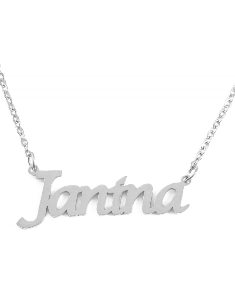 Janina Name Necklace 18ct Silver Tone Personalized Dainty Necklace - Jewelry Gift Women, Girlfriend, Mother, Sister, Friend, ...