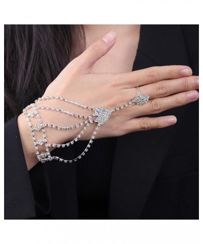 Dainty Spark Shining Rhinestone Crystal Hand Chain Bracelet with Finger Ring Flower Slave Link Bracelet Wedding Bridals Hand ...