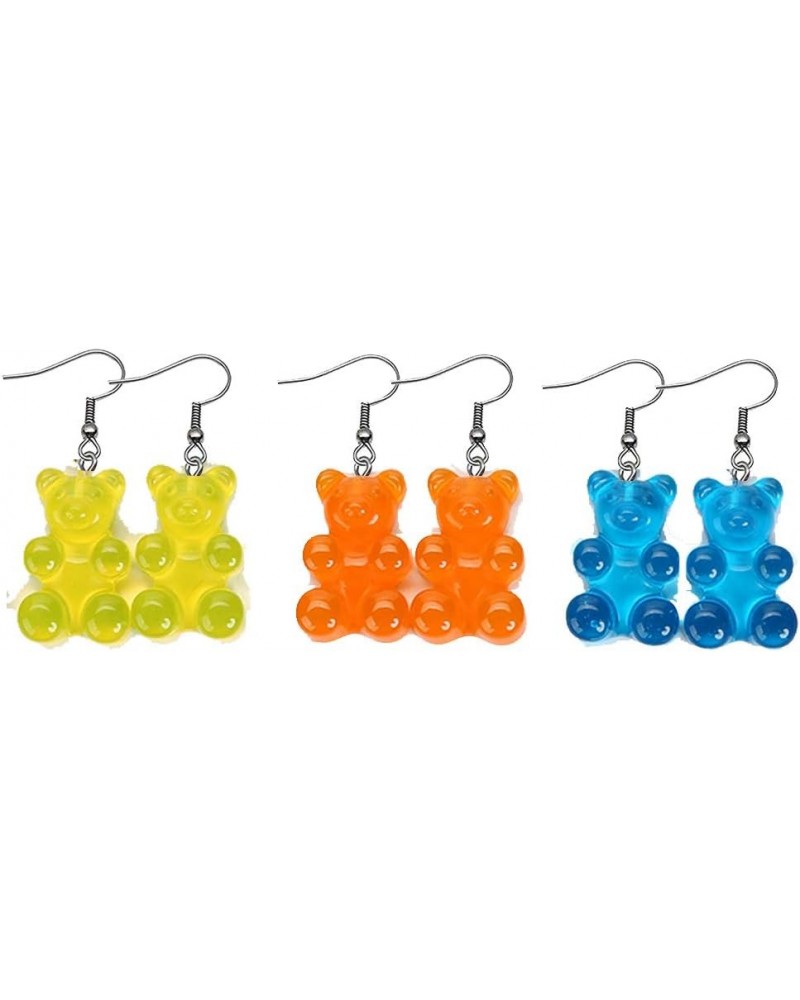 3 Pairs Set Creative Cute Gummy Bear Dangle Earrings Cartoon Dangle Earrings yellow+orange+blue $7.27 Earrings