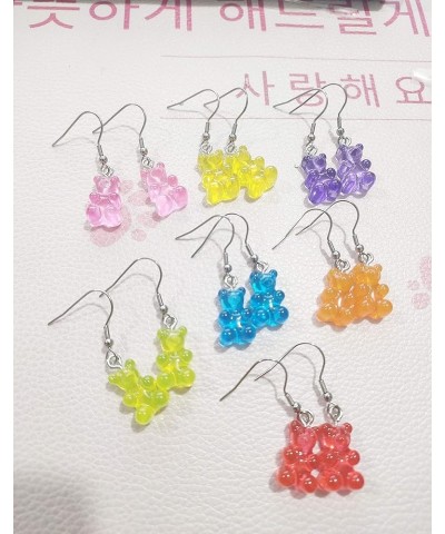 3 Pairs Set Creative Cute Gummy Bear Dangle Earrings Cartoon Dangle Earrings yellow+orange+blue $7.27 Earrings