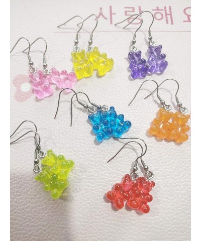 3 Pairs Set Creative Cute Gummy Bear Dangle Earrings Cartoon Dangle Earrings yellow+orange+blue $7.27 Earrings