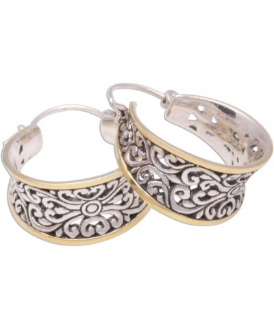 Artisan Handmade Gold Accented .925 Sterling Silver Hoop Earrings from Bali Indonesia 'Between Sunlight' $26.95 Earrings