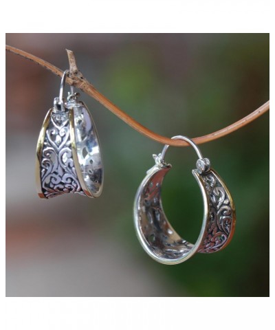 Artisan Handmade Gold Accented .925 Sterling Silver Hoop Earrings from Bali Indonesia 'Between Sunlight' $26.95 Earrings