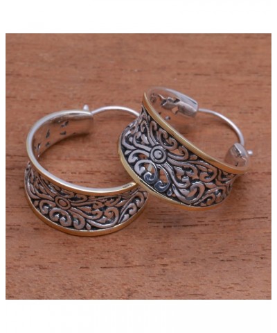 Artisan Handmade Gold Accented .925 Sterling Silver Hoop Earrings from Bali Indonesia 'Between Sunlight' $26.95 Earrings