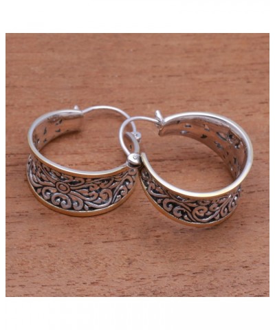 Artisan Handmade Gold Accented .925 Sterling Silver Hoop Earrings from Bali Indonesia 'Between Sunlight' $26.95 Earrings