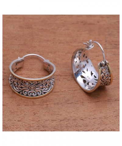 Artisan Handmade Gold Accented .925 Sterling Silver Hoop Earrings from Bali Indonesia 'Between Sunlight' $26.95 Earrings