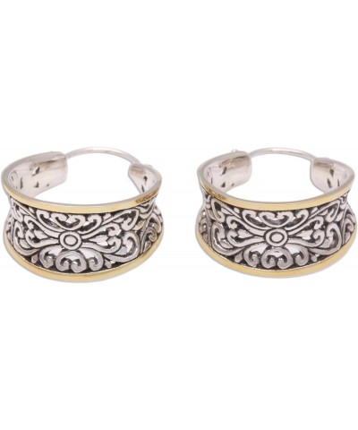 Artisan Handmade Gold Accented .925 Sterling Silver Hoop Earrings from Bali Indonesia 'Between Sunlight' $26.95 Earrings