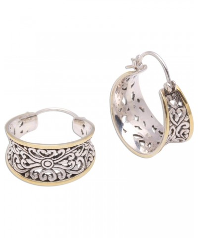 Artisan Handmade Gold Accented .925 Sterling Silver Hoop Earrings from Bali Indonesia 'Between Sunlight' $26.95 Earrings