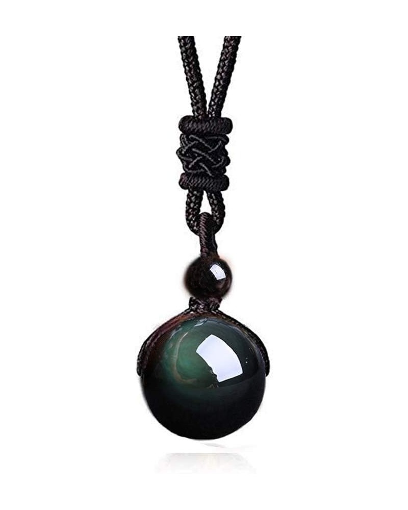 Double Rainbow Eyes Obsidian Stone Pendant Lucky Blessing Beads Amulet 18mm $9.39 Necklaces