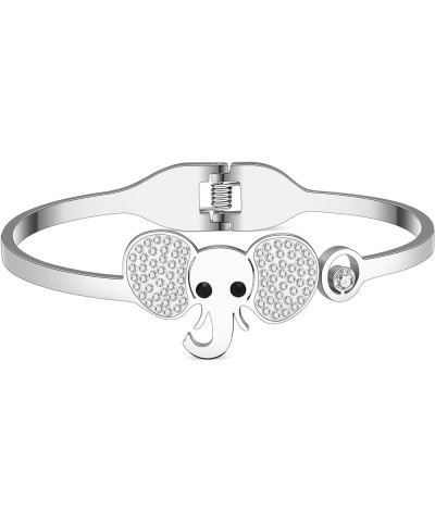 Stainless Steel Owl Bracelets Mouse Bangle Elephant Bracelets for Girls Women Charms Rhinestone Jewelry Gifts Silver Elephant...