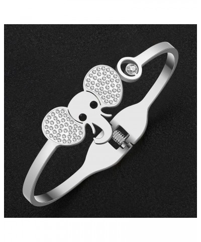 Stainless Steel Owl Bracelets Mouse Bangle Elephant Bracelets for Girls Women Charms Rhinestone Jewelry Gifts Silver Elephant...