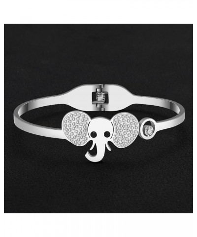 Stainless Steel Owl Bracelets Mouse Bangle Elephant Bracelets for Girls Women Charms Rhinestone Jewelry Gifts Silver Elephant...