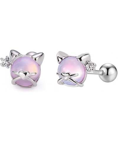 Lovely Heart Cat Earrings 925 Sterling Silver CZ Tiny Kitten Animal Stud Earrings for Women Girls Hypoallergenic Cute Round P...