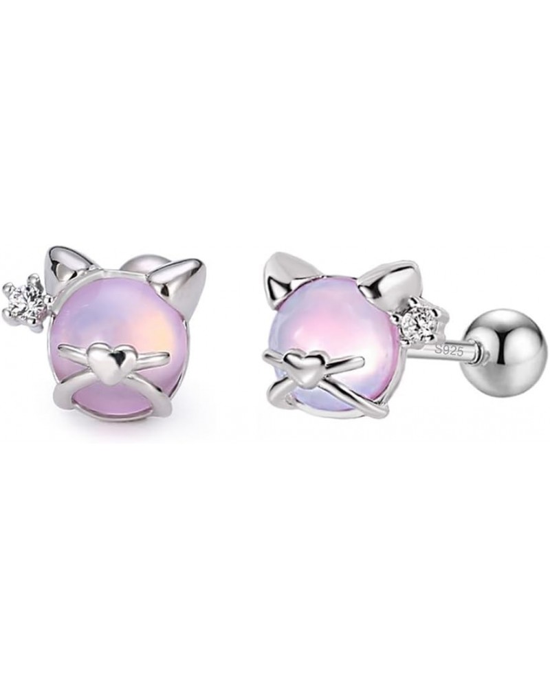 Lovely Heart Cat Earrings 925 Sterling Silver CZ Tiny Kitten Animal Stud Earrings for Women Girls Hypoallergenic Cute Round P...