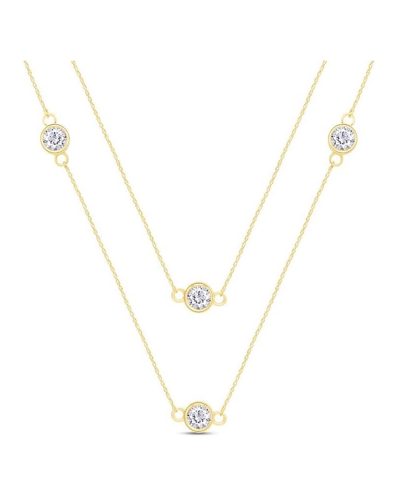 Sterling Silver Bezel Set Yard Station Chain Necklace Women 3MM Round Cubic Zirconia Yellow-gold-plated-silver 18 Inches $25....