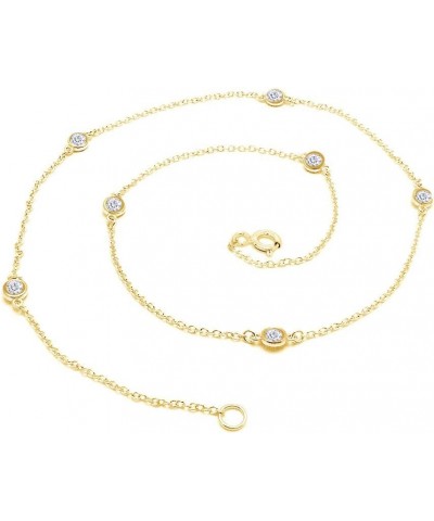 Sterling Silver Bezel Set Yard Station Chain Necklace Women 3MM Round Cubic Zirconia Yellow-gold-plated-silver 18 Inches $25....