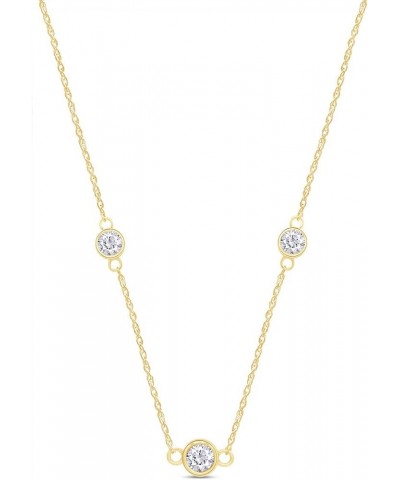 Sterling Silver Bezel Set Yard Station Chain Necklace Women 3MM Round Cubic Zirconia Yellow-gold-plated-silver 18 Inches $25....