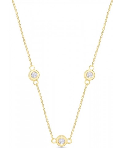 Sterling Silver Bezel Set Yard Station Chain Necklace Women 3MM Round Cubic Zirconia Yellow-gold-plated-silver 18 Inches $25....