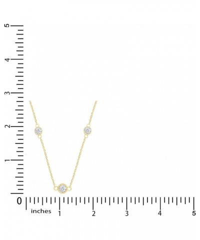 Sterling Silver Bezel Set Yard Station Chain Necklace Women 3MM Round Cubic Zirconia Yellow-gold-plated-silver 18 Inches $25....