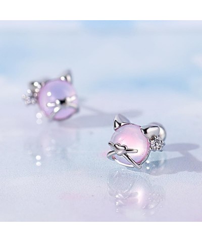 Lovely Heart Cat Earrings 925 Sterling Silver CZ Tiny Kitten Animal Stud Earrings for Women Girls Hypoallergenic Cute Round P...