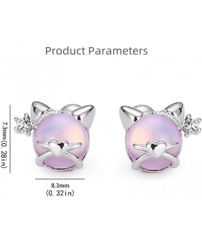 Lovely Heart Cat Earrings 925 Sterling Silver CZ Tiny Kitten Animal Stud Earrings for Women Girls Hypoallergenic Cute Round P...