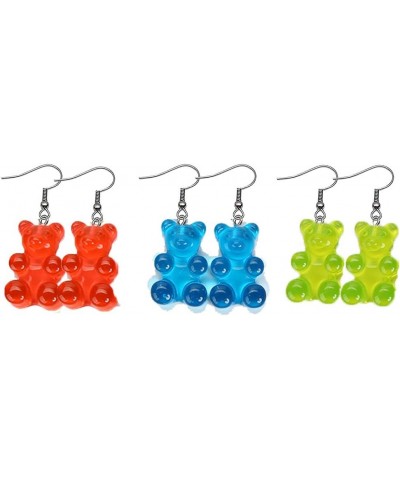 3 Pairs Set Creative Cute Gummy Bear Dangle Earrings Cartoon Dangle Earrings red+green+blue $7.27 Earrings