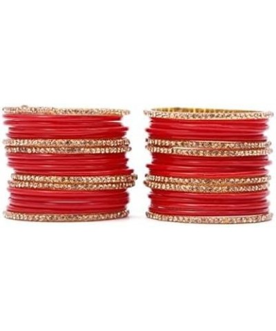 Red with Golden | Glitter Churi Glossy Finished Any Occasion Wear Ornamented With Stone Bangle Set for Women and Girls. Size ...