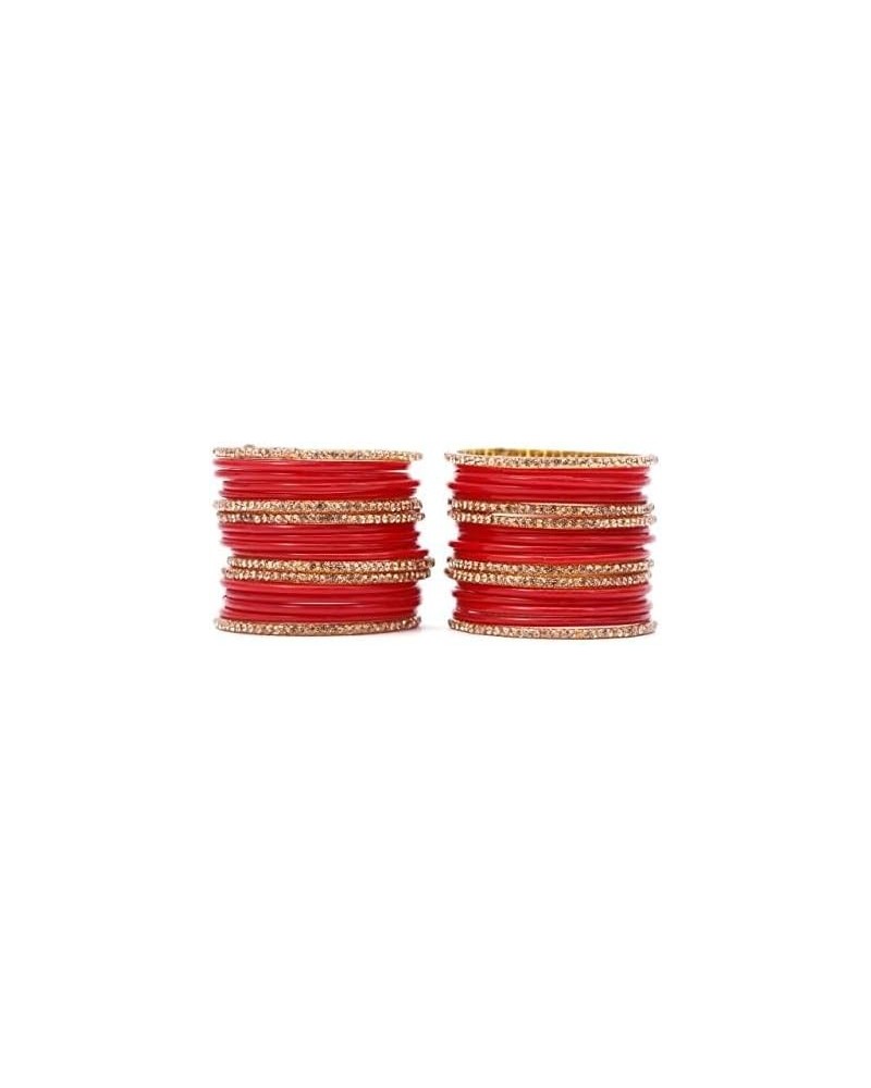 Red with Golden | Glitter Churi Glossy Finished Any Occasion Wear Ornamented With Stone Bangle Set for Women and Girls. Size ...