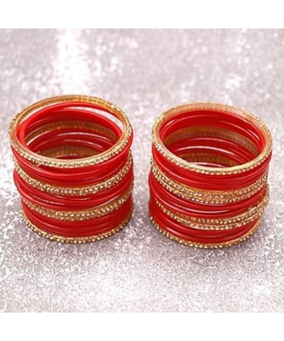 Red with Golden | Glitter Churi Glossy Finished Any Occasion Wear Ornamented With Stone Bangle Set for Women and Girls. Size ...