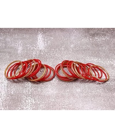 Red with Golden | Glitter Churi Glossy Finished Any Occasion Wear Ornamented With Stone Bangle Set for Women and Girls. Size ...