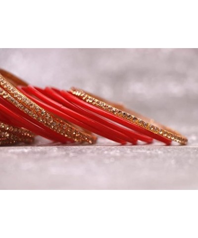 Red with Golden | Glitter Churi Glossy Finished Any Occasion Wear Ornamented With Stone Bangle Set for Women and Girls. Size ...