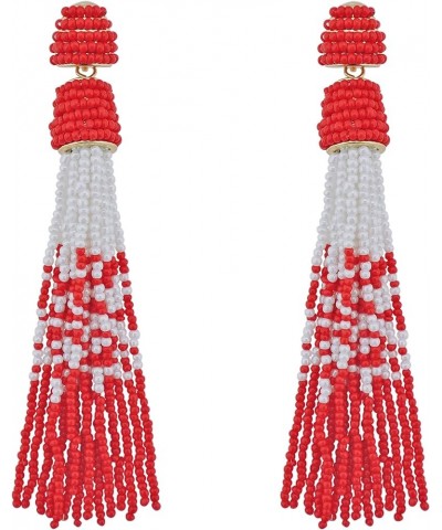 Handmade Beads Tassels Fringe Dangle Drop Earrings For Women (ER1093) Red $14.49 Earrings