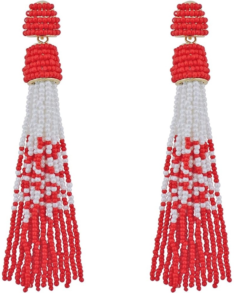 Handmade Beads Tassels Fringe Dangle Drop Earrings For Women (ER1093) Red $14.49 Earrings