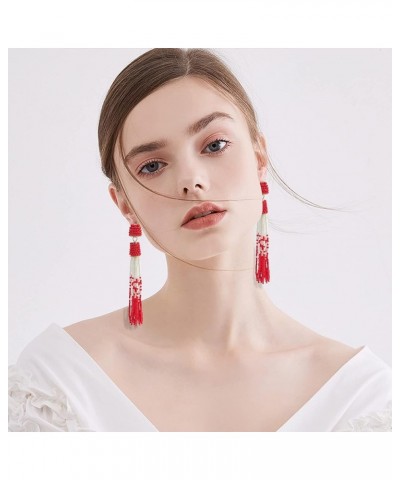 Handmade Beads Tassels Fringe Dangle Drop Earrings For Women (ER1093) Red $14.49 Earrings