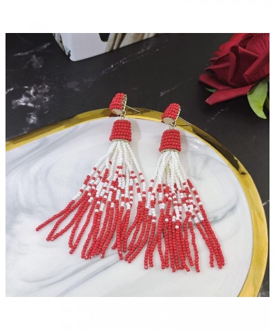 Handmade Beads Tassels Fringe Dangle Drop Earrings For Women (ER1093) Red $14.49 Earrings