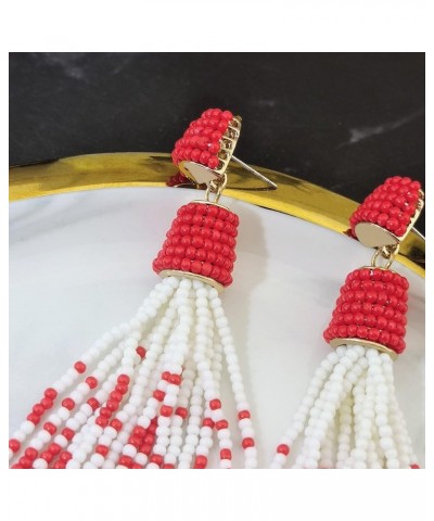 Handmade Beads Tassels Fringe Dangle Drop Earrings For Women (ER1093) Red $14.49 Earrings