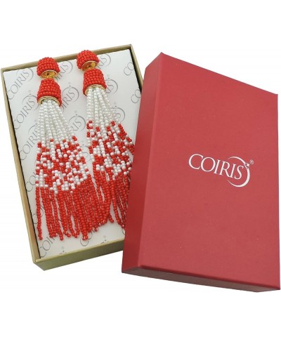 Handmade Beads Tassels Fringe Dangle Drop Earrings For Women (ER1093) Red $14.49 Earrings