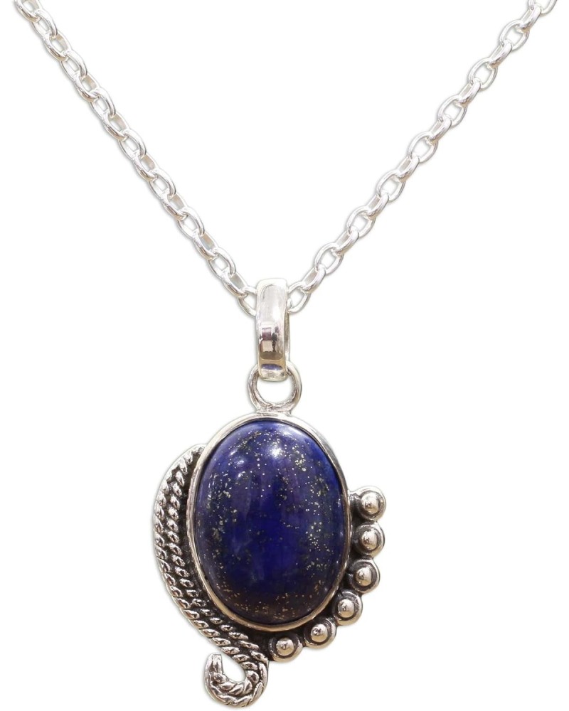 Handmade .925 Sterling Silver Lapis Lazuli Pendant Necklace from India Blue Riverside Birthstone 'Indian Delight in Blue' $26...