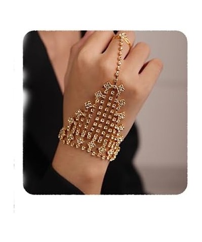 Elegant Rhinestone Bridal Slave Chain Link Bracelet Silver Gold Crystal Wedding Hand Harness Bangle Finger Rings Adjustable H...