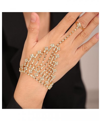 Elegant Rhinestone Bridal Slave Chain Link Bracelet Silver Gold Crystal Wedding Hand Harness Bangle Finger Rings Adjustable H...