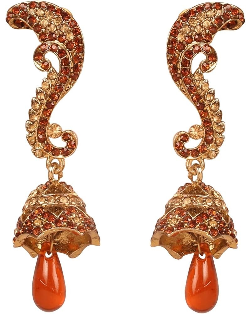 Indian Bollywood traditional handcrafted Bridal Wedding Designer crystal Jewelry colorful long earrings Jhumki in Antique Gol...