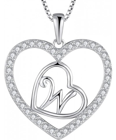 Initial Necklace 925 Sterling Silver Double Love Heart Letter Pendant A-Z Alphabet Necklace for Women Letter-W $36.91 Necklaces