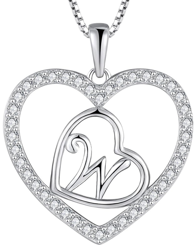 Initial Necklace 925 Sterling Silver Double Love Heart Letter Pendant A-Z Alphabet Necklace for Women Letter-W $36.91 Necklaces