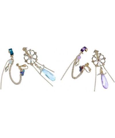 2 Pair of Scaramouche Earrings Kunikuzushi Cosplay Chain Pendant Ear Clips Studs Blue Purple not need pierced $13.74 Earrings