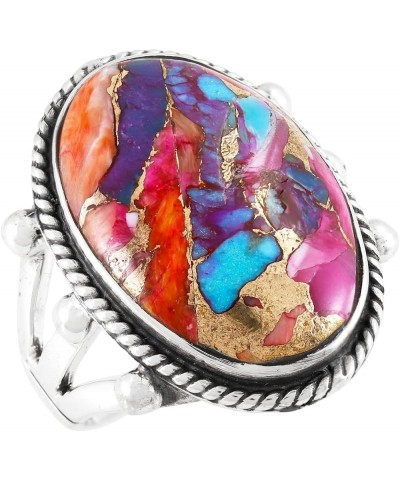 Turquoise Ring Sterling Silver 925 Genuine Gemstones Size 6 to 11 (Choose Color) Rainbow Spiny Turquoise $23.32 Rings